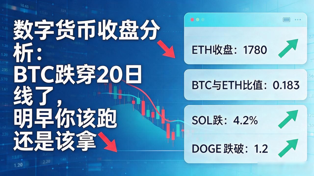 数字货币收盘分析：BTC跌穿20日线了，明早你该跑还是该拿
